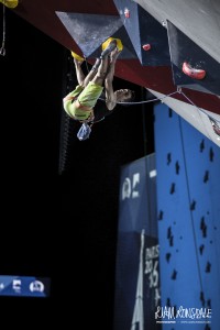 David on a technical roof sequence in the semi-final route of the World Champs in Paris 2016 (c) Liam Lonsdale